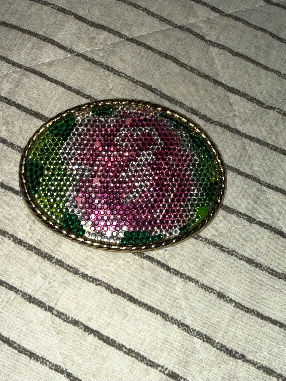 Oval Rhinestone Belt Buckle in Pink & Green Crystals